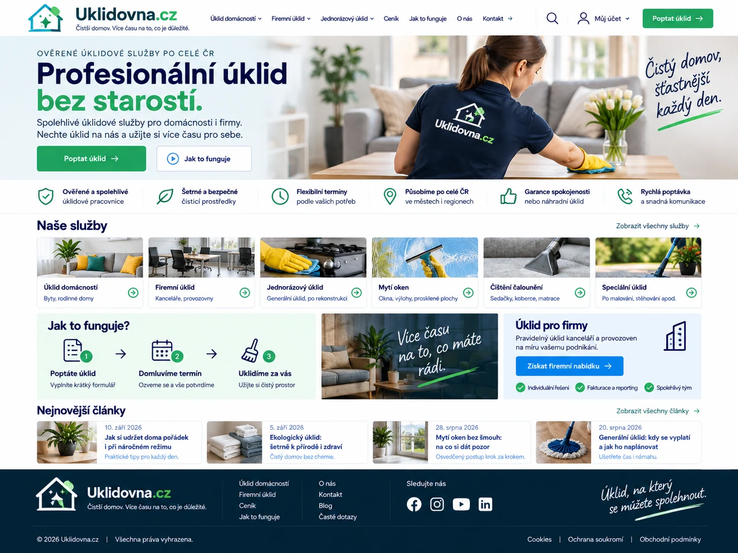 Ilustrační návrh portálu Uklidovna.cz pro úklid domácností a firem